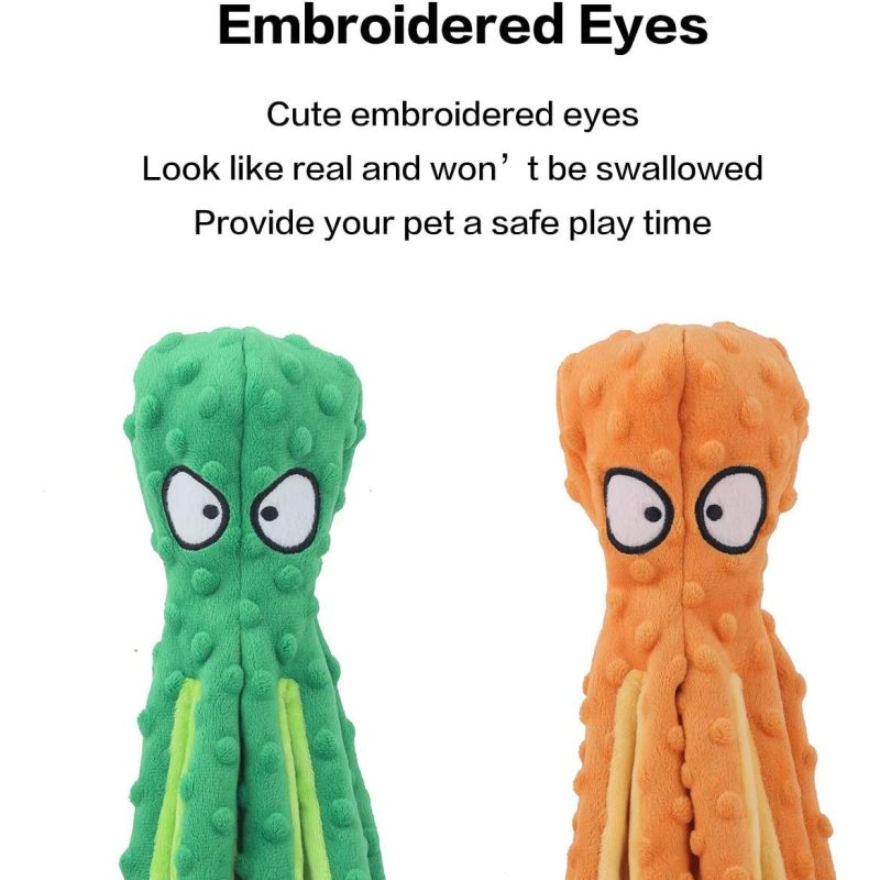 Dog Squeaky Toys Octopus - No Stuffing Crinkle Plush Dog Toys for Puppy Teething, Durable Interactive Dog Chew Toys for Small, M