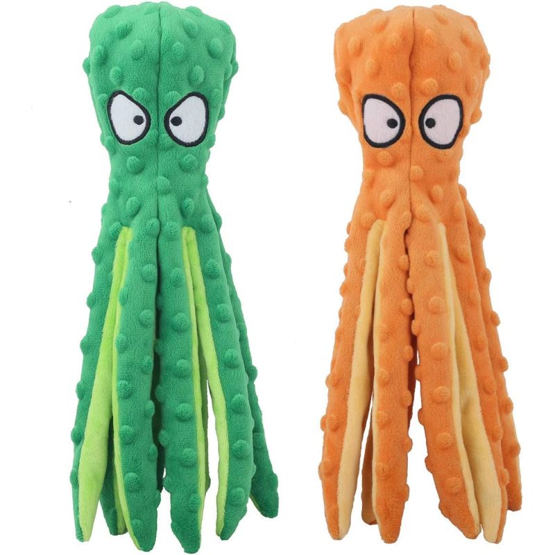 Dog Squeaky Toys Octopus - No Stuffing Crinkle Plush Dog Toys for Puppy Teething, Durable Interactive Dog Chew Toys for Small, M