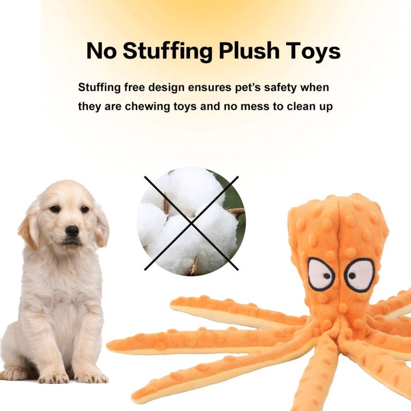 Dog Squeaky Toys Octopus - No Stuffing Crinkle Plush Dog Toys for Puppy Teething, Durable Interactive Dog Chew Toys for Small, M