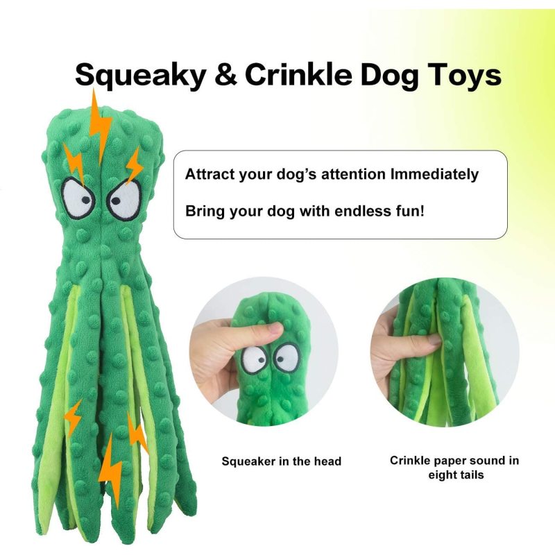 Dog Squeaky Toys Octopus - No Stuffing Crinkle Plush Dog Toys for Puppy Teething, Durable Interactive Dog Chew Toys for Small, M