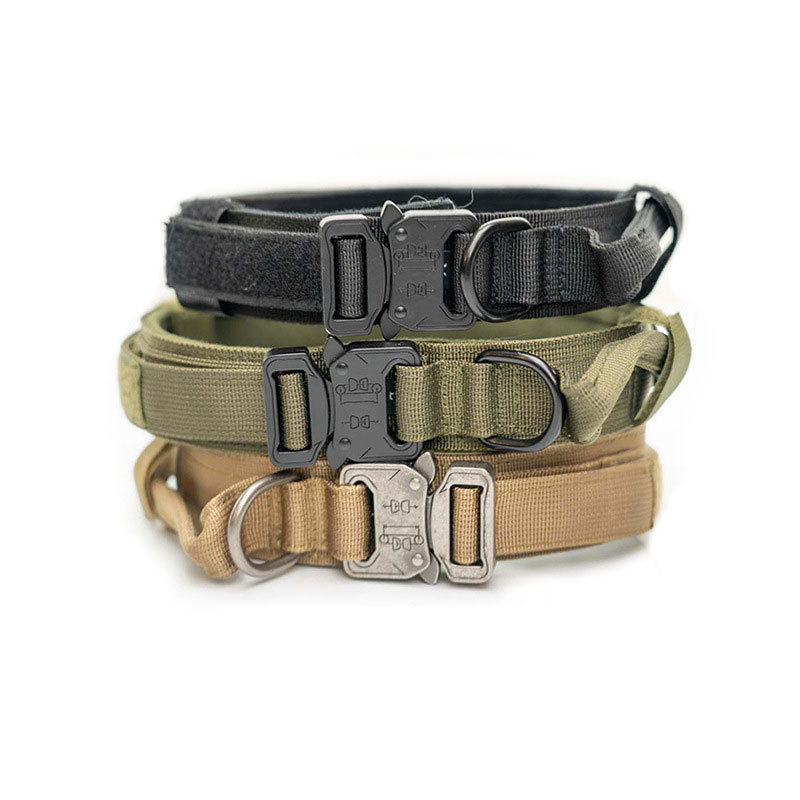 Nylon Tactical Dog Collar for Military Training with Control Handle Adjustable Pet Dog Collar