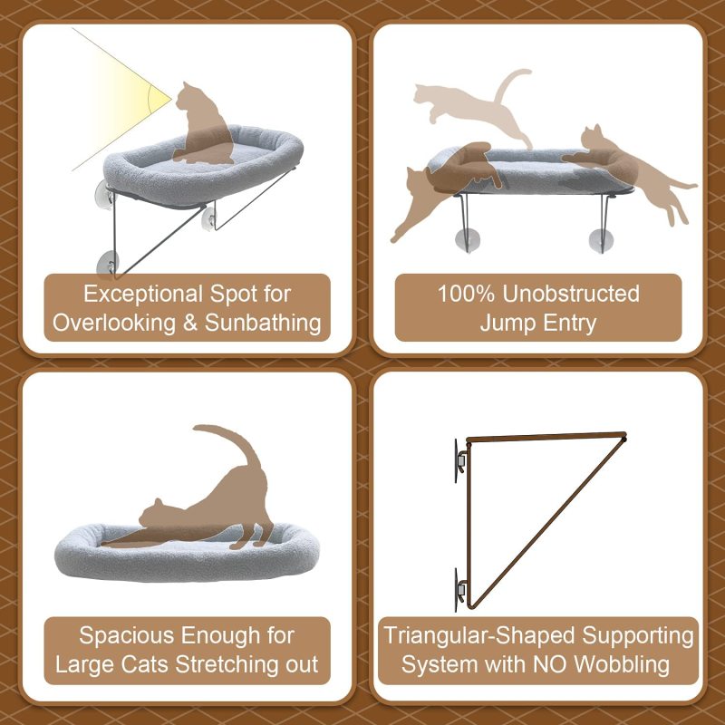 Metal Supported Pet Bed Cat Window Perch With Warm Spacious Hammock for Sunbathing