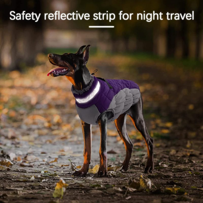 Dog Winter Jacket Cozy Reflective Waterproof Dog Coat Windproof Warm Pet Garment, Comfortable Cold Weather Fleece Apparel Outfit