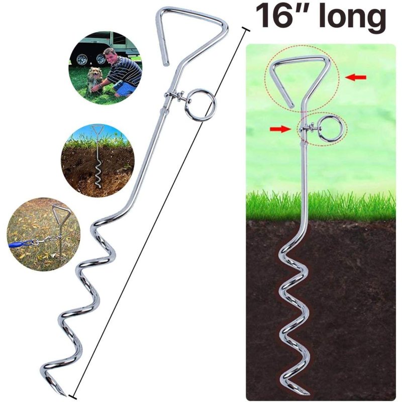 Chrome Metal Dog Stake Summer Play Boundary For Dog Cable Heavy Strength