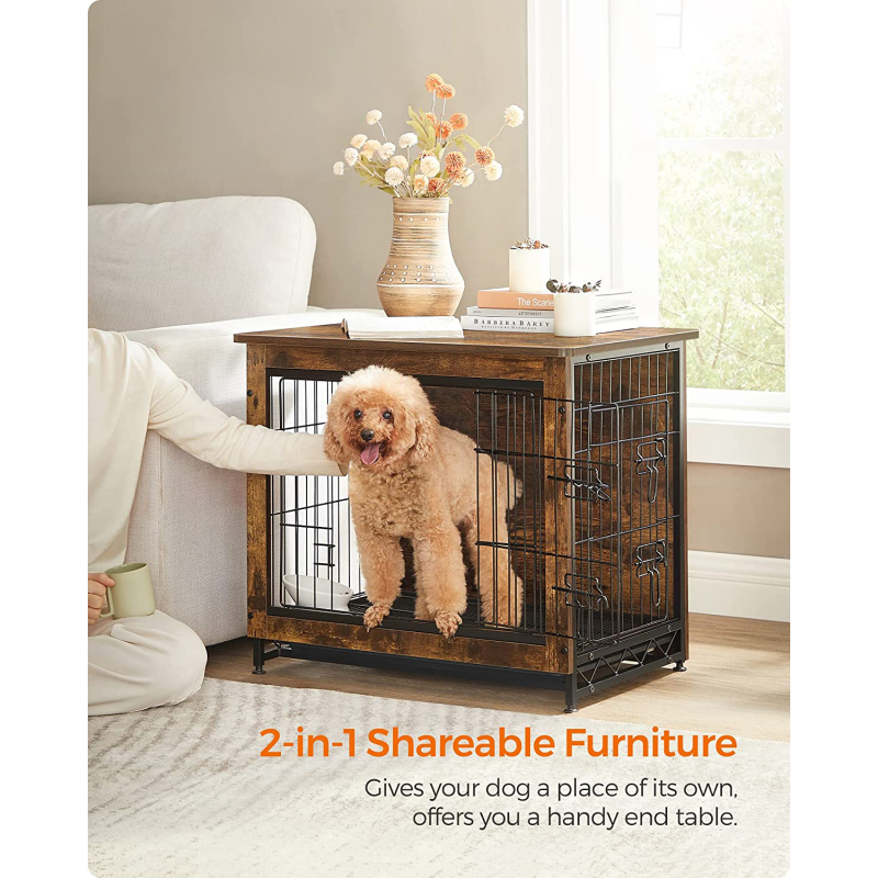 Furniture Corner Crate   Dog Kennel with Wood and Mesh pet house
