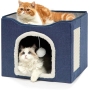 Cat Bed with Fluffy Ball Hanging and Scratch Pad
