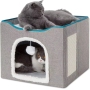 Cat Bed with Fluffy Ball Hanging and Scratch Pad