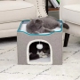 Cat Bed with Fluffy Ball Hanging and Scratch Pad