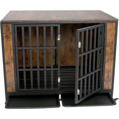 Cage Large Dogs Indoor  Wood Kennel Furniture with Lockable Wheels