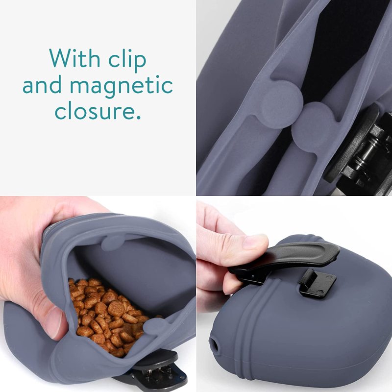 Silicone Dog Treat Pouches - Set of 2 - Doggie Treats Bags with Waist Clip - Dog Training & Walks Holder for Pet Snacks