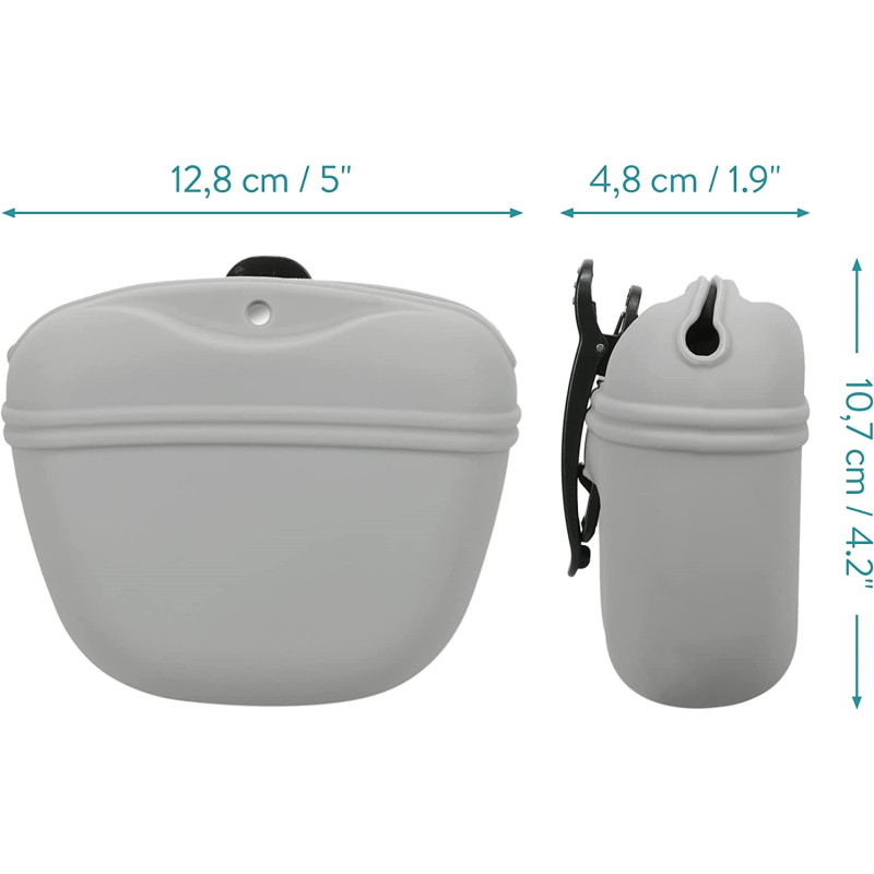 Silicone Dog Treat Pouches - Set of 2 - Doggie Treats Bags with Waist Clip - Dog Training & Walks Holder for Pet Snacks