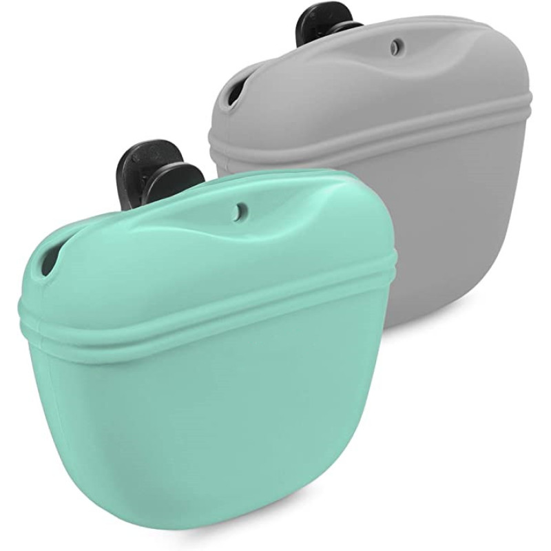 Silicone Dog Treat Pouches - Set of 2 - Doggie Treats Bags with Waist Clip - Dog Training & Walks Holder for Pet Snacks