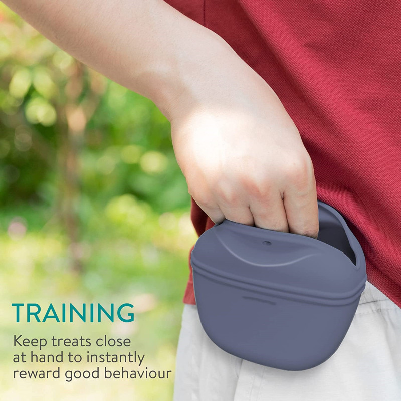 Silicone Dog Treat Pouches - Set of 2 - Doggie Treats Bags with Waist Clip - Dog Training & Walks Holder for Pet Snacks