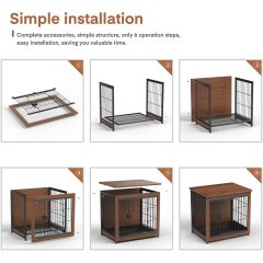 Wooden Dog Crate, Single Door Metal Wire Kennel Include Plastic Tray, Slide Bolt Latches, and Carry Handle