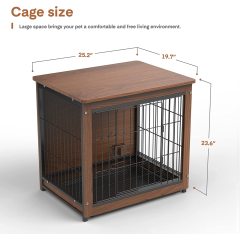 Wooden Dog Crate, Single Door Metal Wire Kennel Include Plastic Tray, Slide Bolt Latches, and Carry Handle