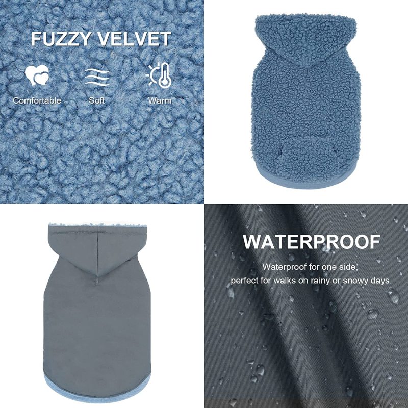 Dog Hoodie Sherpa Reversible Vest for Dogs Waterproof Windproof Cozy Warm Winter Clothes Cold Weather Coats Sweatshirt with Pock