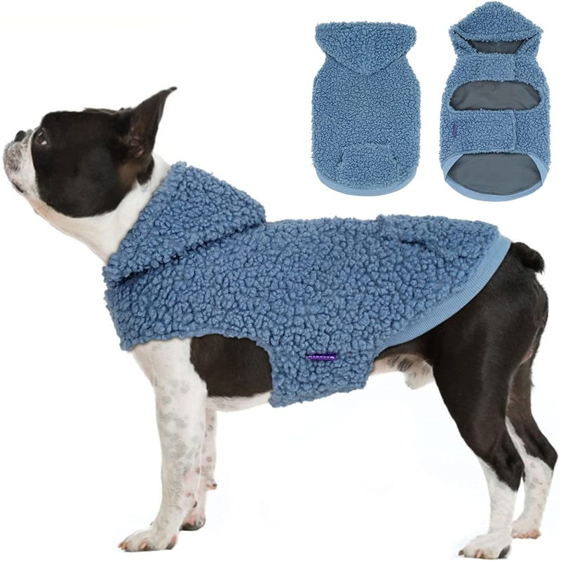 Dog Hoodie Sherpa Reversible Vest for Dogs Waterproof Windproof Cozy Warm Winter Clothes Cold Weather Coats Sweatshirt with Pock