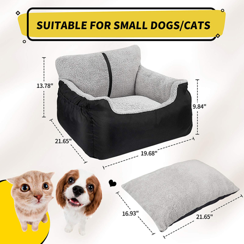 Fully Detachable and Washable with Storage Pockets and Clip-On Leash Portable Dog Car Travel Carrier Bed