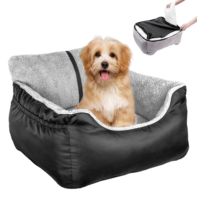 Fully Detachable and Washable with Storage Pockets and Clip-On Leash Portable Dog Car Travel Carrier Bed