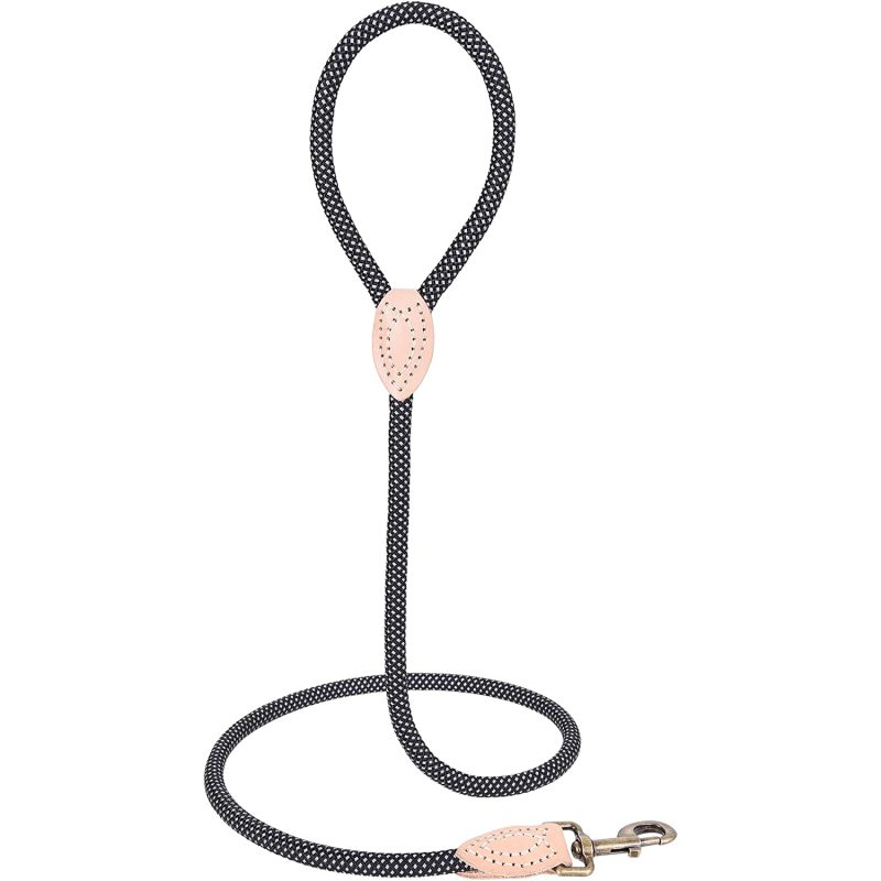 Reflective Dog Chew Proof Dog Leash Climbing Rope Leash w Leather