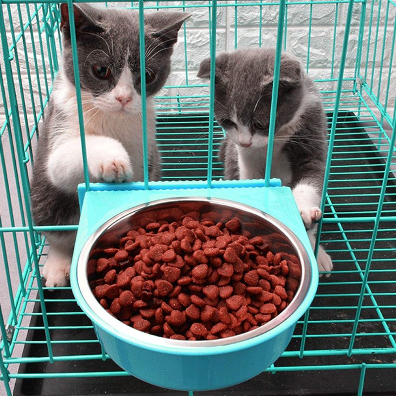 Removable Stainless Steel Feeder Bowls Cage for Cat Puppy