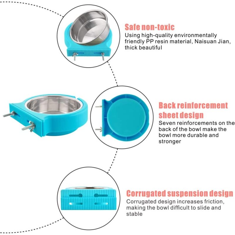 Removable Stainless Steel Feeder Bowls Cage for Cat Puppy