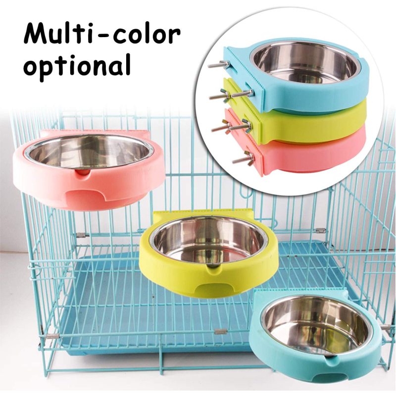 Removable Stainless Steel Feeder Bowls Cage for Cat Puppy