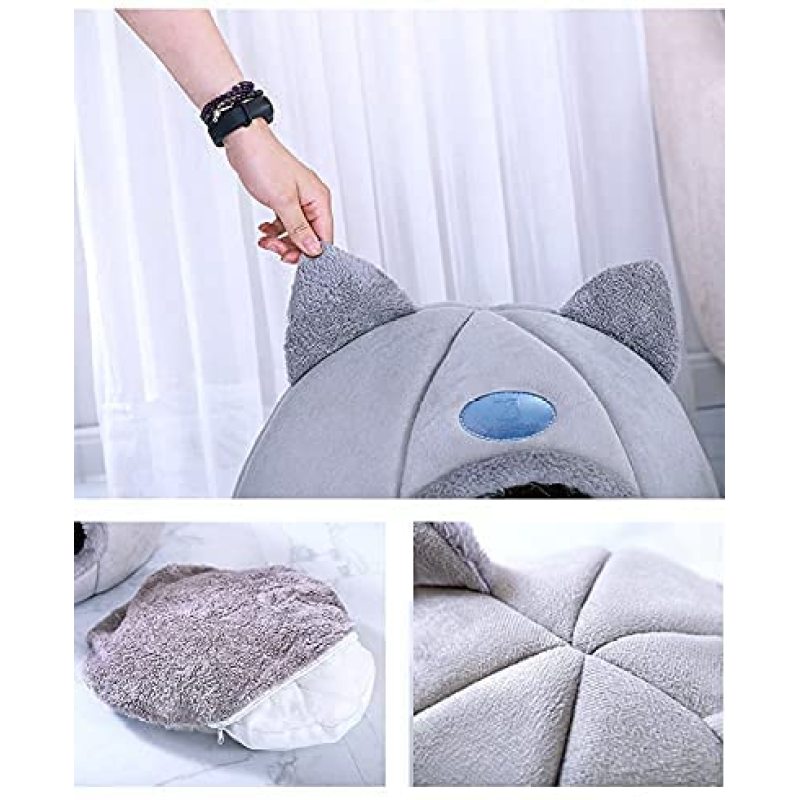 Self Warming Cat Dog Cushion Bed House Calming Removable Cave Tent Sleeping Bag Hooded Faux Fur Pet Bed Burrow Hut Pet Condo