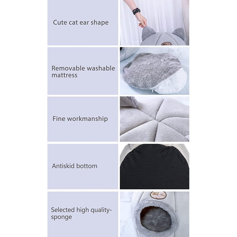 Self Warming Cat Dog Cushion Bed House Calming Removable Cave Tent Sleeping Bag Hooded Faux Fur Pet Bed Burrow Hut Pet Condo