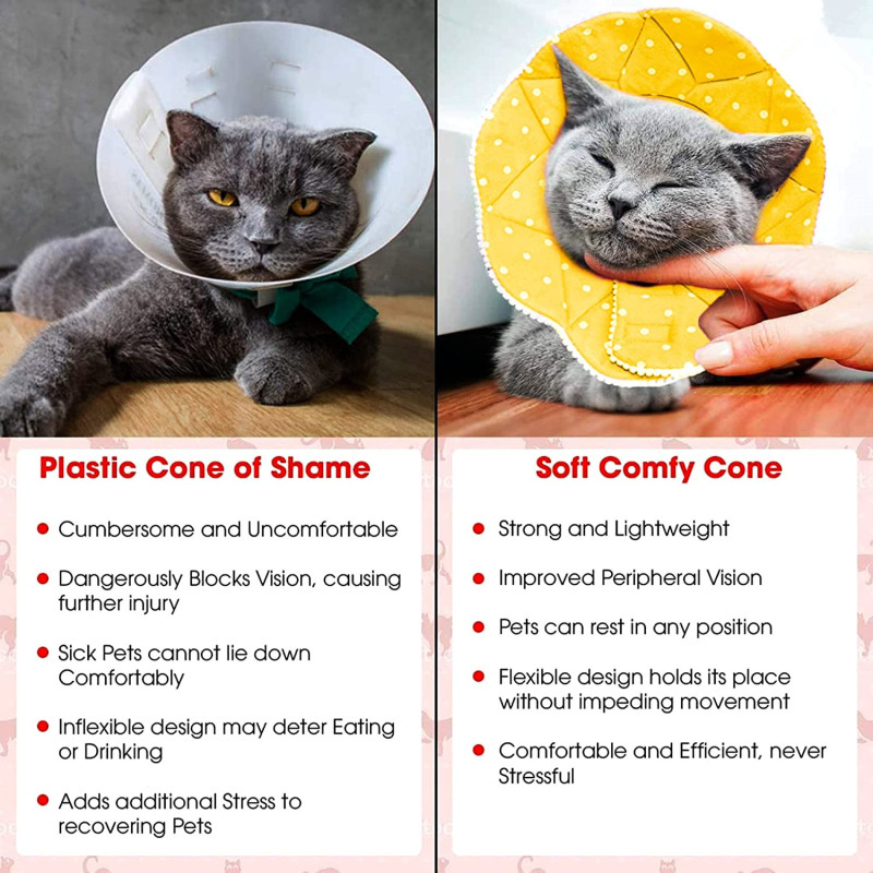 Post Surgery Stress Relieving  Cat Cone Collar with Adjustable Strap Enclosures For Pet