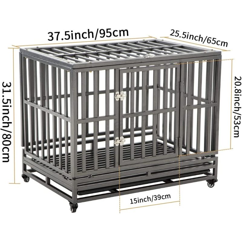 Heavy Duty Dog Crate Large Dog Cage Metal Dog Kennels and Crates for Large Dogs Indoor Outdoor with Double Doors, Locks, Lockabl