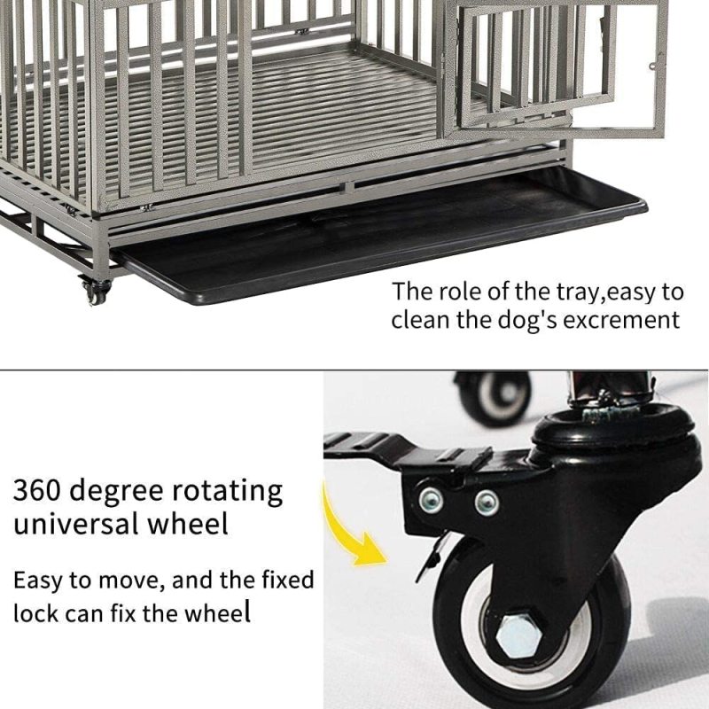 Heavy Duty Dog Crate Large Dog Cage Metal Dog Kennels and Crates for Large Dogs Indoor Outdoor with Double Doors, Locks, Lockabl