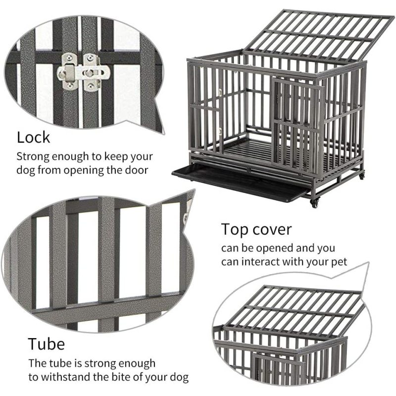 Heavy Duty Dog Crate Large Dog Cage Metal Dog Kennels and Crates for Large Dogs Indoor Outdoor with Double Doors, Locks, Lockabl