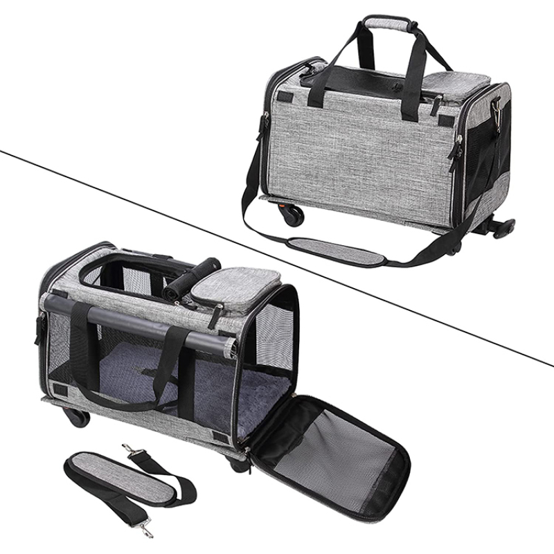 Foldable Pet Stroller Travel Carrier Bag Pet Carrier with Detachable Wheels  for Dogs  Medium Cats