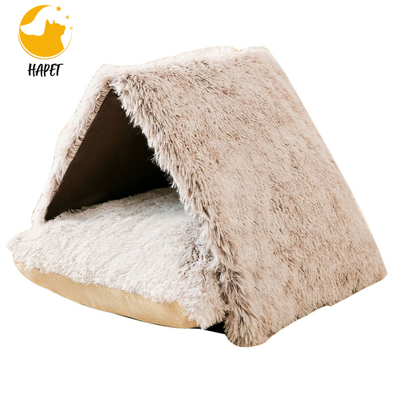 Warming Kitten Bed Winter Cat Cave Cozy Burrow Soft Plush Cat Dome Triangle Nest for Indoor Cats