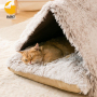 Warming Kitten Bed Winter Cat Cave Cozy Burrow Soft Plush Cat Dome Triangle Nest for Indoor Cats