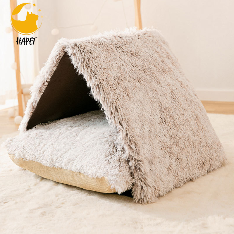 Warming Kitten Bed Winter Cat Cave Cozy Burrow Soft Plush Cat Dome Triangle Nest for Indoor Cats