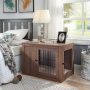 Double Doors Wooden Wire Pet Kennel Dog Crate End Table with Cushion