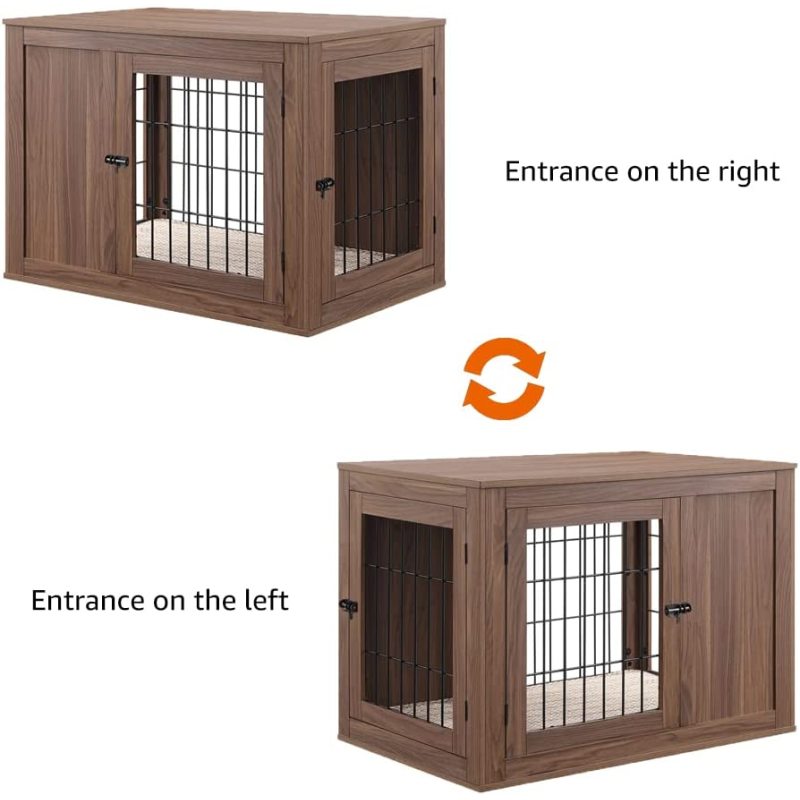 Double Doors Wooden Wire Pet Kennel Dog Crate End Table with Cushion