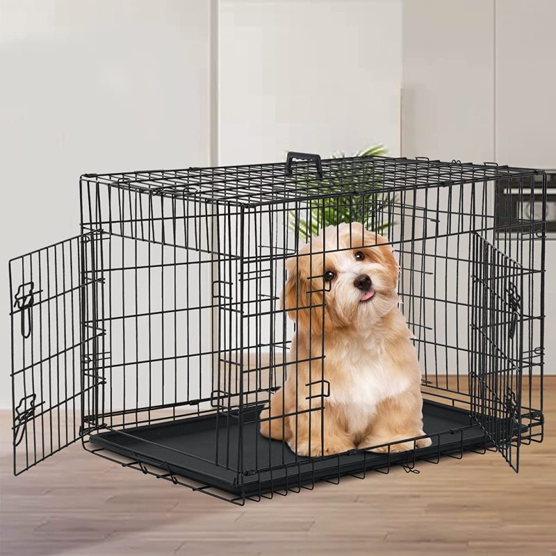 Double-Door Divider Removable Folding Dog Crate for Large Dogs