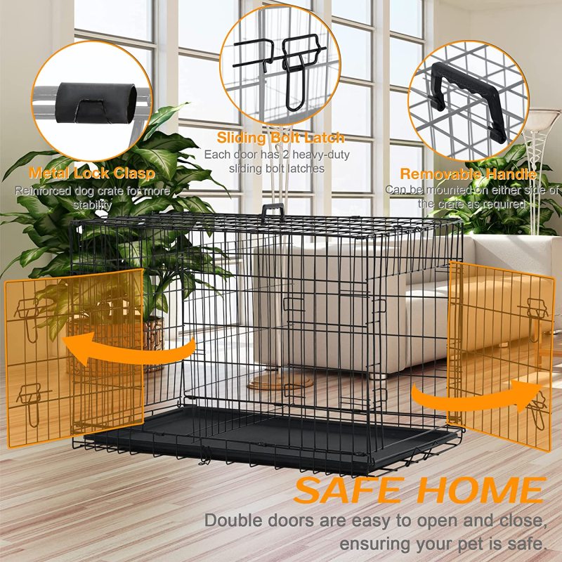 Double-Door Divider Removable Folding Dog Crate for Large Dogs
