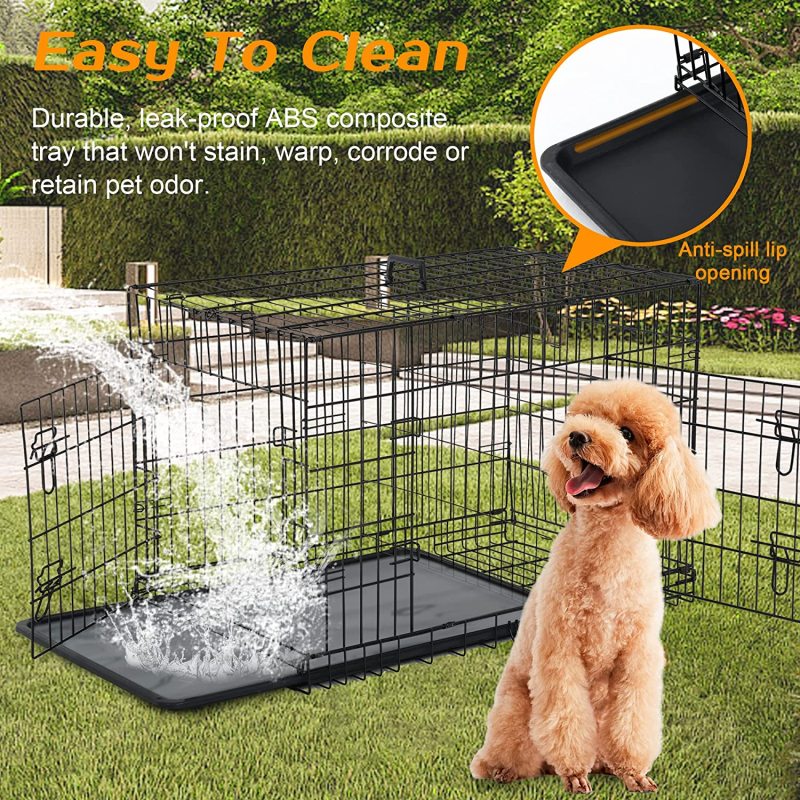 Double-Door Divider Removable Folding Dog Crate for Large Dogs