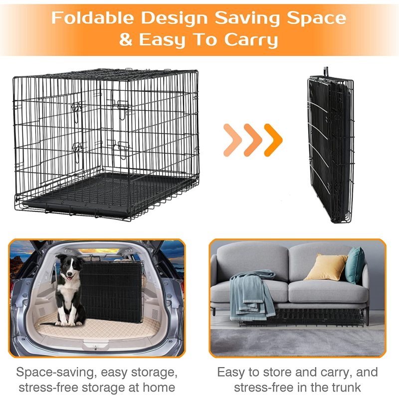 Double-Door Divider Removable Folding Dog Crate for Large Dogs