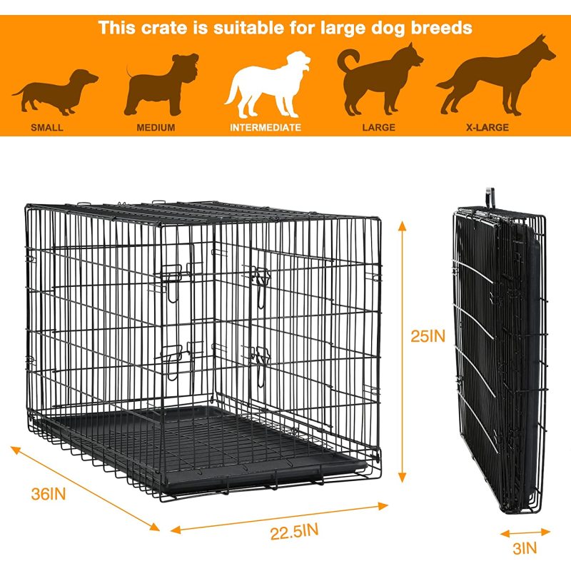 Double-Door Divider Removable Folding Dog Crate for Large Dogs