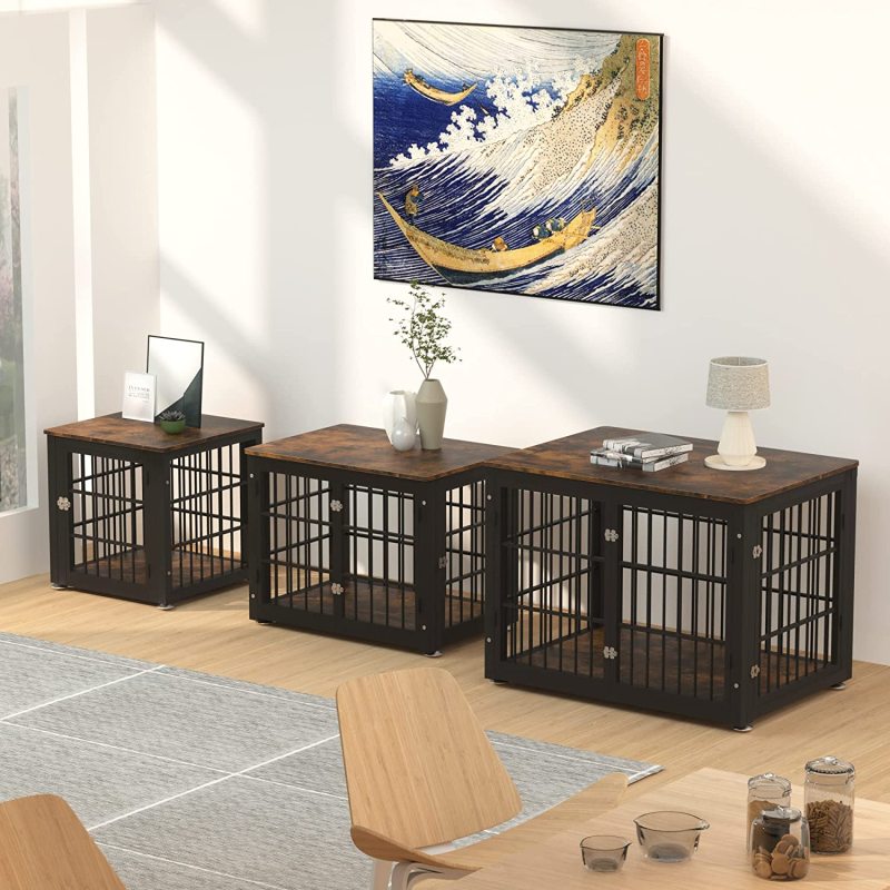 Decorative Wooden Cage Kennel Furniture Pet House End Table Crate for Dogs