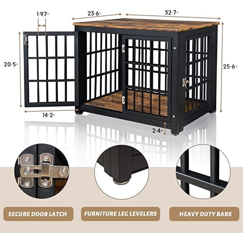 Decorative Wooden Cage Kennel Furniture Pet House End Table Crate for Dogs