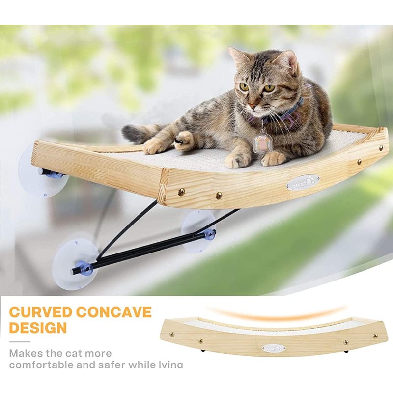 Cat Hammock Window Cat Perch Seat with Solid Wood Frame Iron Bracket and Heavy Duty Suction