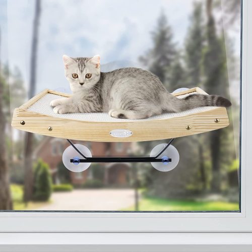 Cat Hammock Window Cat Perch Seat with Solid Wood Frame Iron Bracket and Heavy Duty Suction