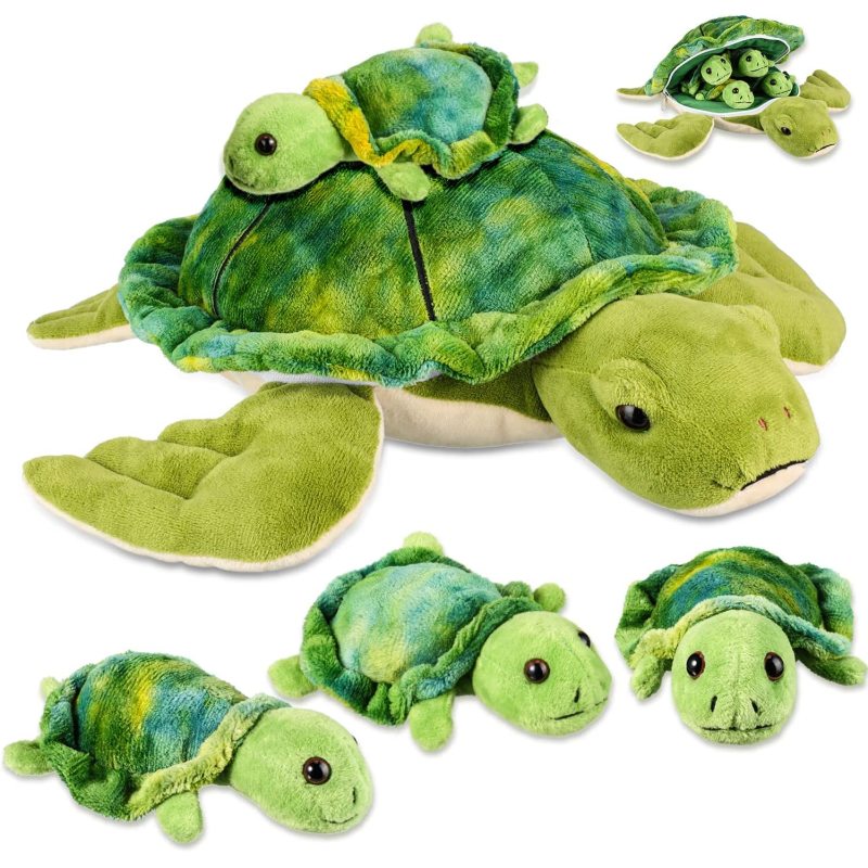 5 Pieces Plush Turtle Set 12 Inch Stuffed Sea Turtle Mom with 4 Little Plush Turtles Soft Plush Stuffed Animal Toys Tortoise Hug
