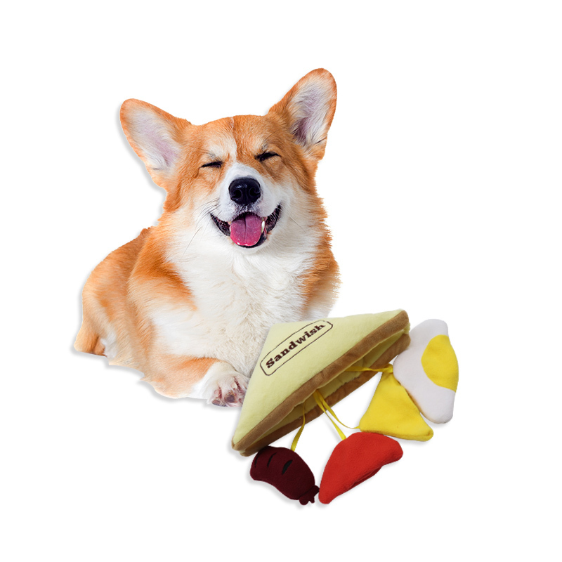 Sandwich Shape Pet Chew Toy for Dogs Pet Toys Plush Dog Chew Stuffed Pet Snuffle Toys